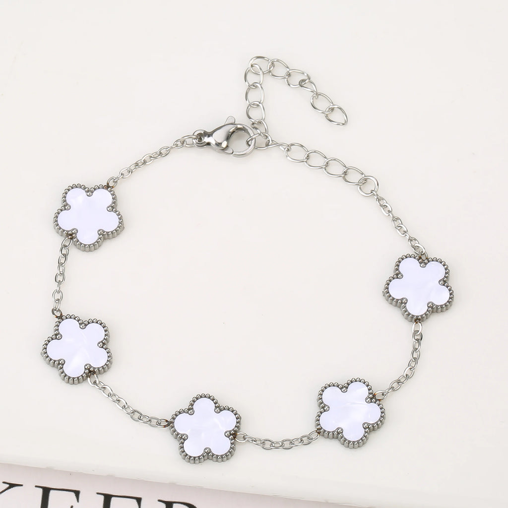 2025 Silver/Gold Plated New Stainless Steel Jewelry Bracelet Plum Blossom Five Leaf Flower Women's High Quality Clover