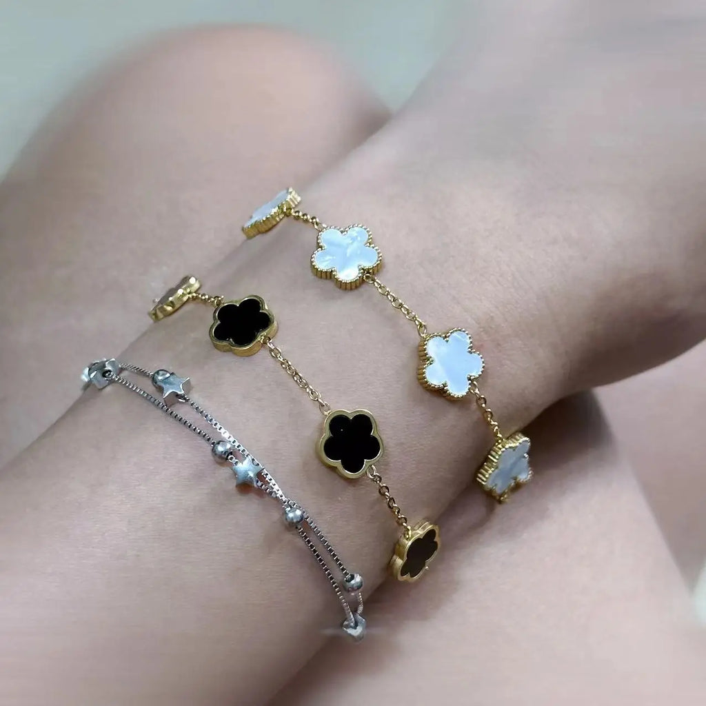 2025 Silver/Gold Plated New Stainless Steel Jewelry Bracelet Plum Blossom Five Leaf Flower Women's High Quality Clover