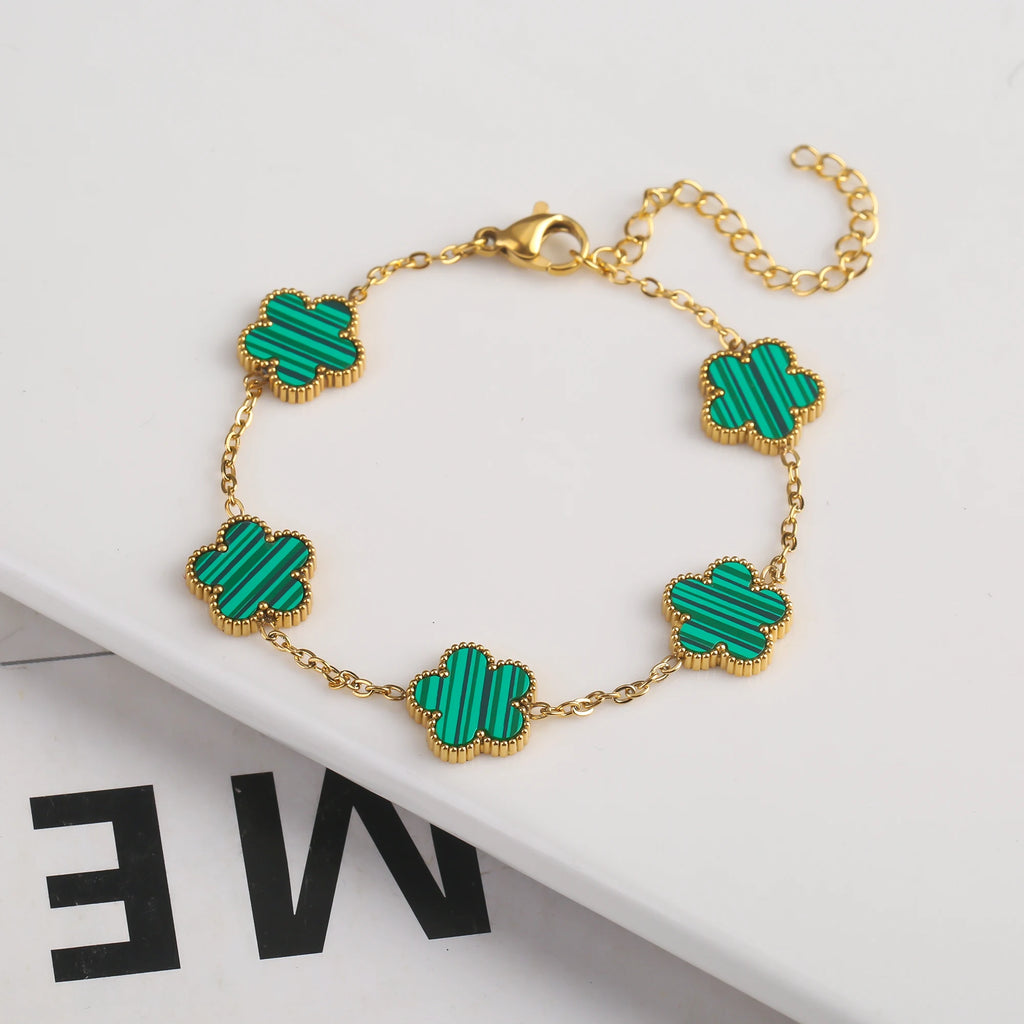 2025 Silver/Gold Plated New Stainless Steel Jewelry Bracelet Plum Blossom Five Leaf Flower Women's High Quality Clover