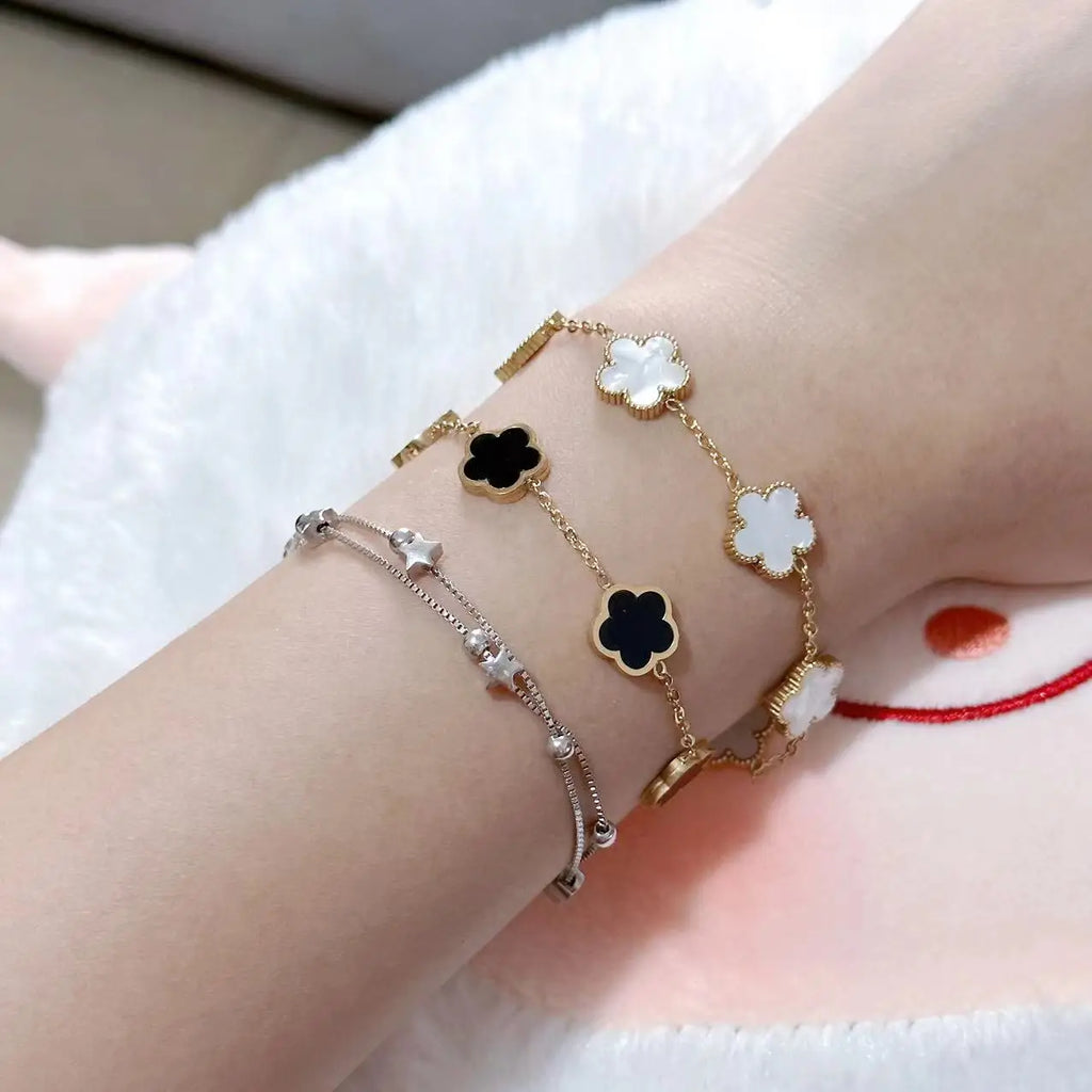 2025 Silver/Gold Plated New Stainless Steel Jewelry Bracelet Plum Blossom Five Leaf Flower Women's High Quality Clover