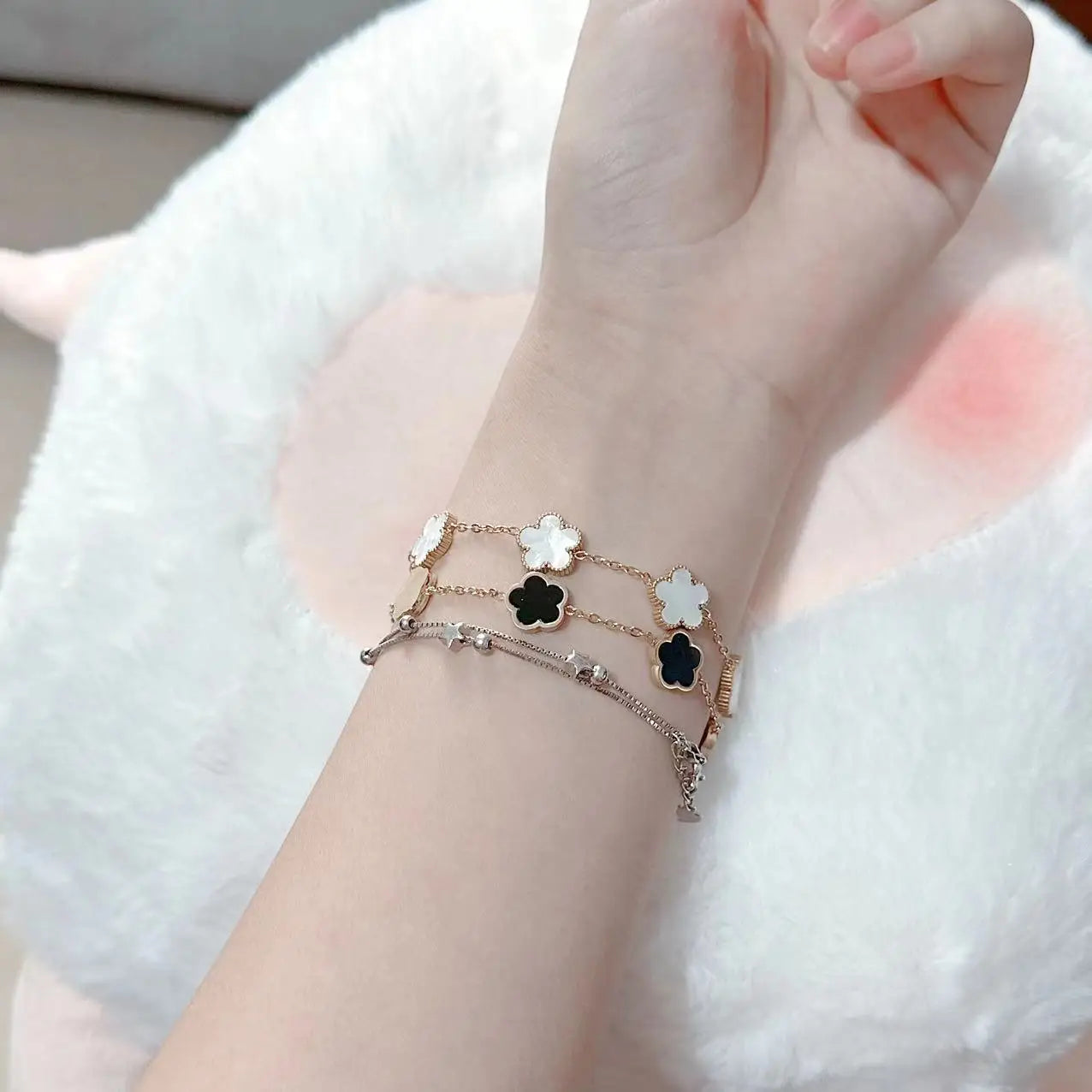 2025 Silver/Gold Plated New Stainless Steel Jewelry Bracelet Plum Blossom Five Leaf Flower Women's High Quality Clover