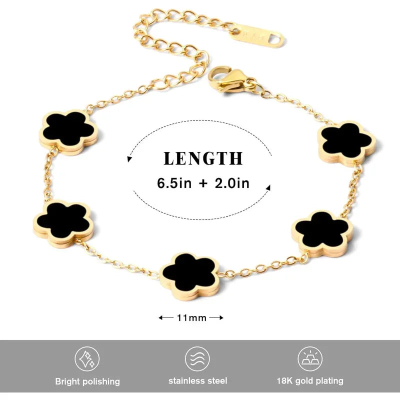 2025 Silver/Gold Plated New Stainless Steel Jewelry Bracelet Plum Blossom Five Leaf Flower Women's High Quality Clover