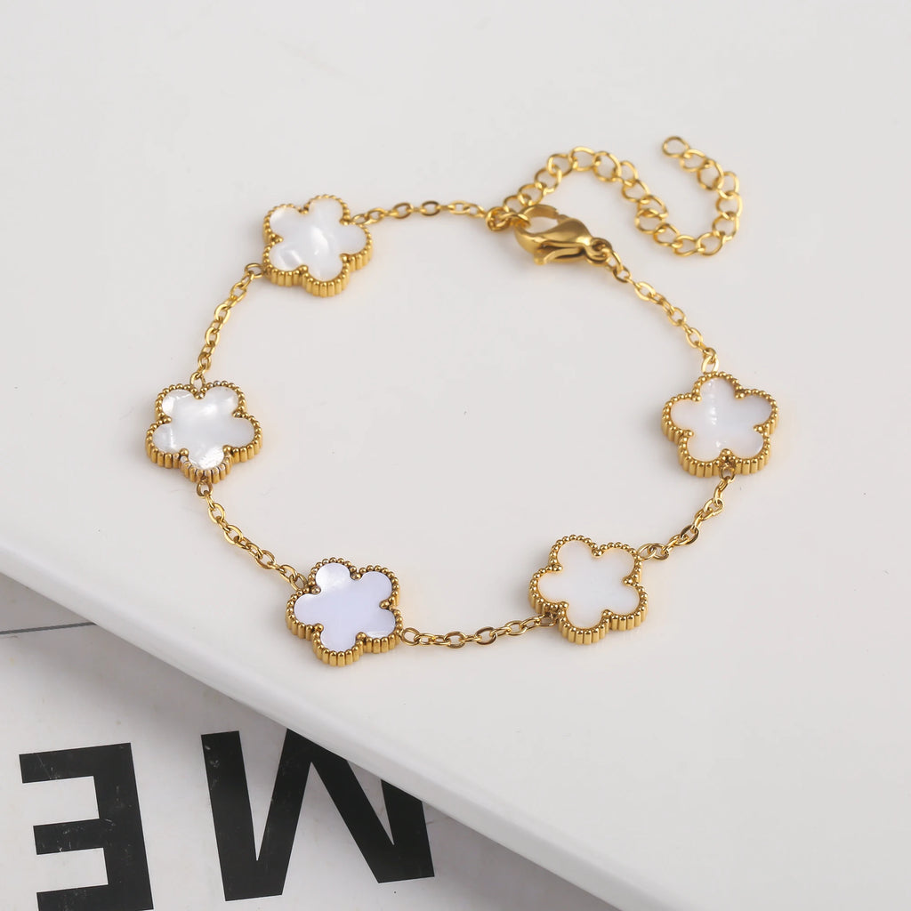 2025 Silver/Gold Plated New Stainless Steel Jewelry Bracelet Plum Blossom Five Leaf Flower Women's High Quality Clover