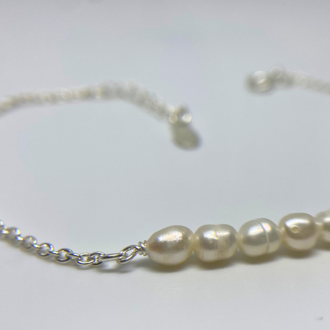 Pulseria de Prata com Perolas Delicadas